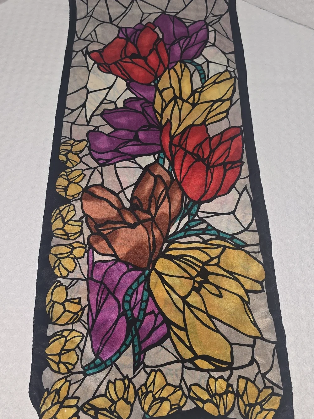 1960'S VINTAGE SILK SCARF BY THE SPECIALITY HOUSE0 STAINED GLASS WINDOW TULIPS